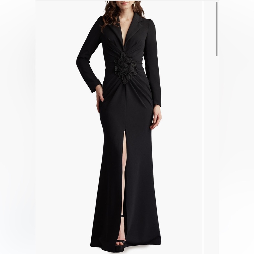 Tadashi Shoji Black Long Sleeve Dress with Floral Accent